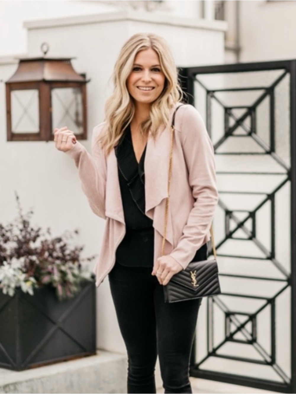 Blank NYC Drape Front Faux Suede Jacket Blush